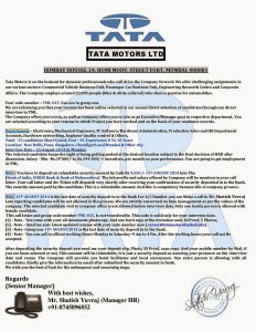 TATA Motors fake interview call letter sample